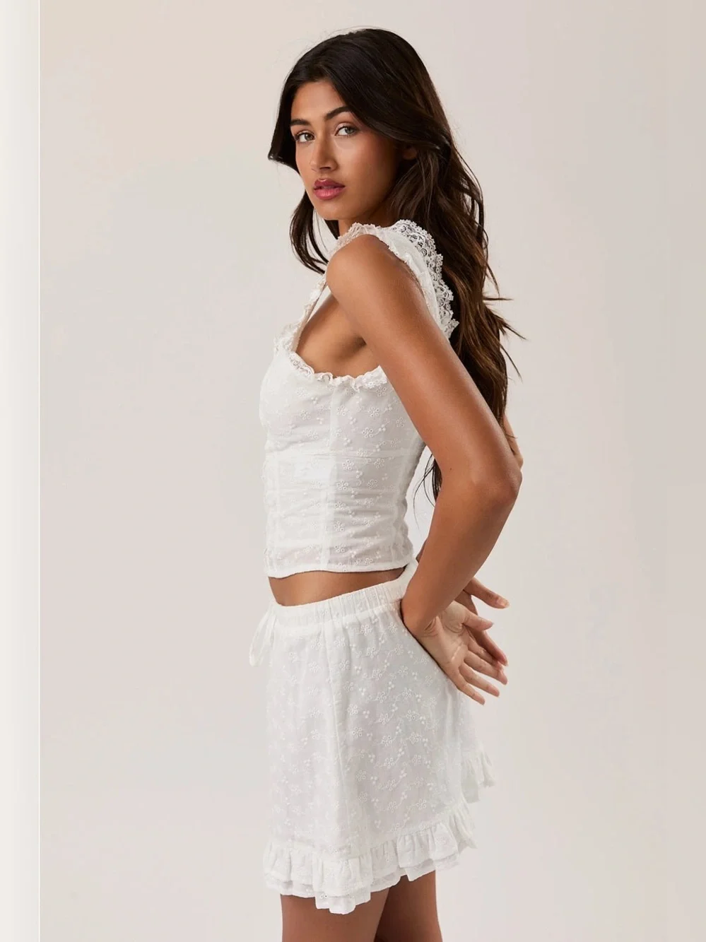 Eyelet Lace Trim Sleeveless Square Neck Top - Le Lis - Picture 2 of 6